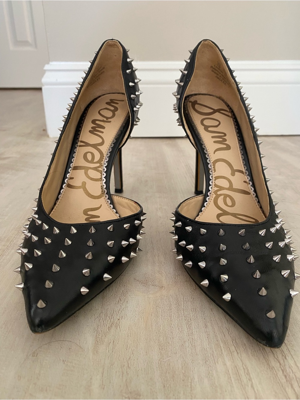 Sam Edelman Black Spiked Pointed-Toe Pumps - Picture 2 of 4